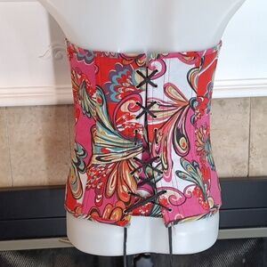 Heavy canvas boned corset with a vibrant print sz M by Alivila